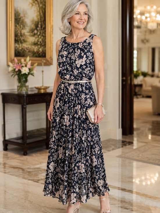 Jessica Howard Dresses & Skirts - Jessica Howard Midnight NavyFloral Pleated Maxi Skirt with Cream Print